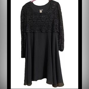 Vtg Night Way  Size 14 Knee Length Long Sleeves  Lace Cocktail Party Dress